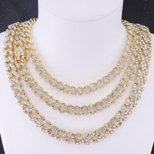 Cute Tiny size 8mm 10mm women choker necklace 12mm hip hop iced out miami cuban link chain bling crystal gold color men jewelry