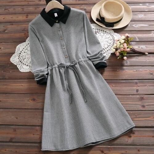 Winter warm soft thick plaid dress for women new fashion long sleeve casual dress mori girl vestidos
