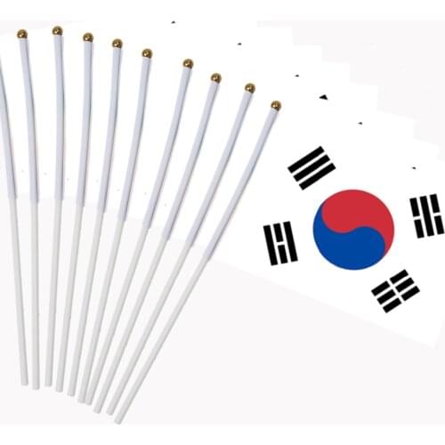 10pcs Korea Stick Flag Korean 14*21cm Hand Held Mini Flag With White Pole - Vivid Color and Fade Resistant Hand Held Stick Flags