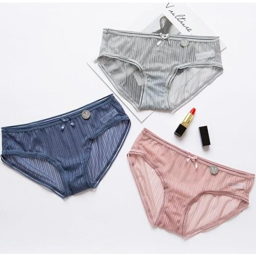 3Pcs/Lot New Underwear Ladies Sexy Openwork Lace Bottom Panties Low Waist Seamless Transparent Cotton Lined Underwear