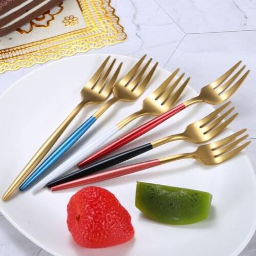 6Pcs/Set Gold Fork Set Tea Cake Snack Fork Dinnerware Cutlery Mirror Stainless Steel Tableware Dessert Fruit Fork Silverware Set