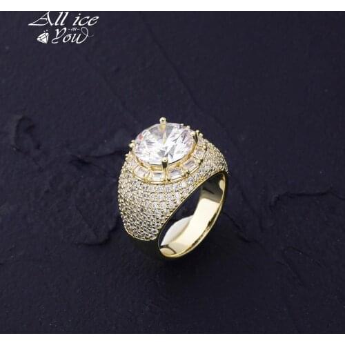 ALLICEONYOU Bling Hip Hop Plated High Quality Iced Out Big Cubic Zirconia Ring Fashion Charm Man Women Jewelry For Gift