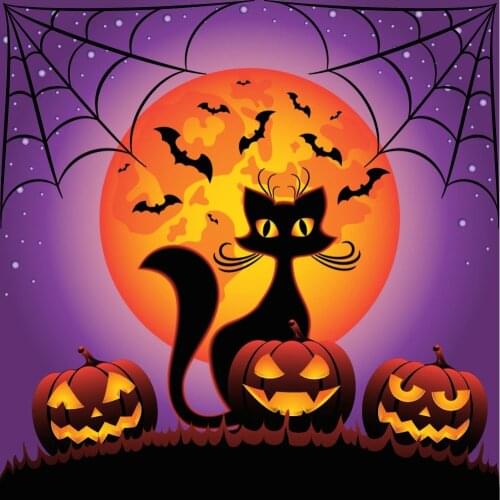5D DIY Halloween Cartoon Cat Diamond Painting Full Round Bat Embroidery with Daimonds Paintings Pictures by Numbers 18x18 Inch