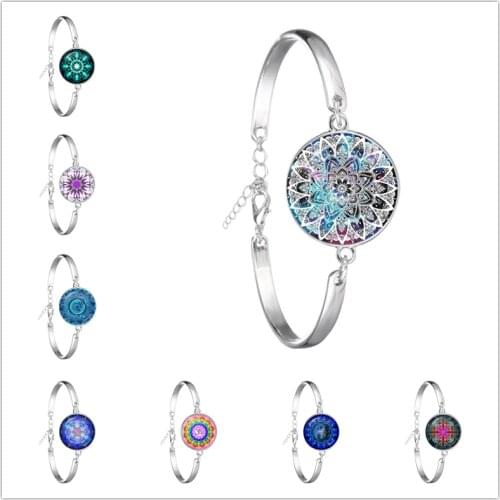 Charm Mandala Art Picture Bracelet Henna Yoga Om Symbol Zen Buddhism Glass Cabochon Chain Bangle Jewelry For Women Girls Gift