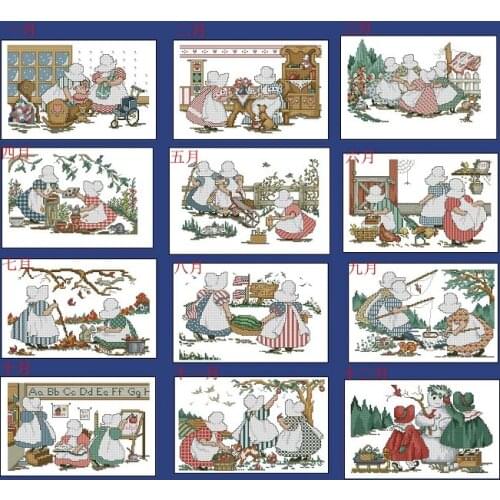 December Sue Girl cross stitch package flower aida 18ct 14ct 11ct black cloth people kit embroidery DIY handmade needlework