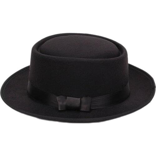 Women Men Cool Classic Jazz Hats Fedora Trilby Hat Blower Hats with Bowknot (Black)