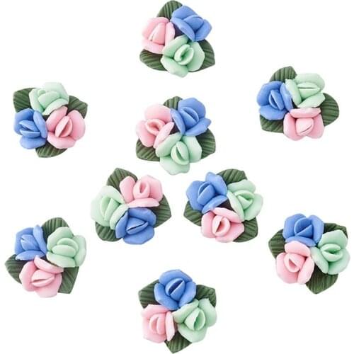 50pcs Handmade Porcelain Cabochons Chinese Clay Beads Flower DIY Jewelry Accessories Findings Handicrafts Supplies 3 style-size
