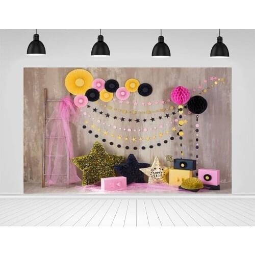 Scopiso Birthday Photography Backdrop Pink Paper Fan Vinyl Photographic Background For Gift Decoratio Photo Studio Props