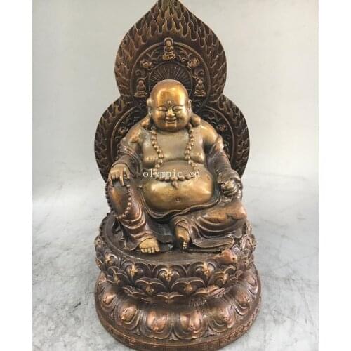 11'' bronze gild carved buddhism lotus Maitreya Buddha Bodhisattva statue