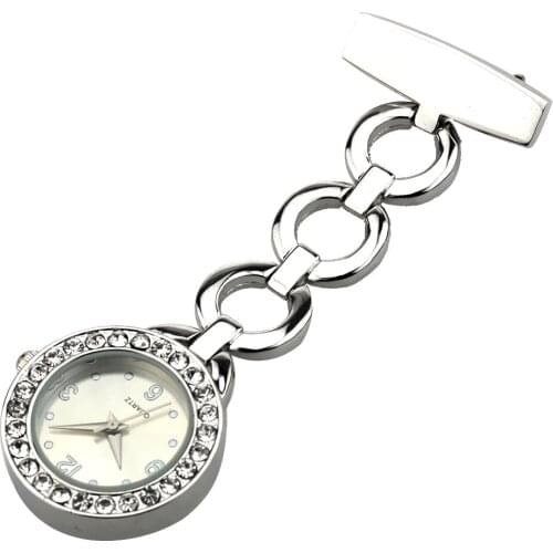 Rhinestone Round Nurses Fob Watch Brooch Ladies Nurse Uniform Tunic Pocket Watch