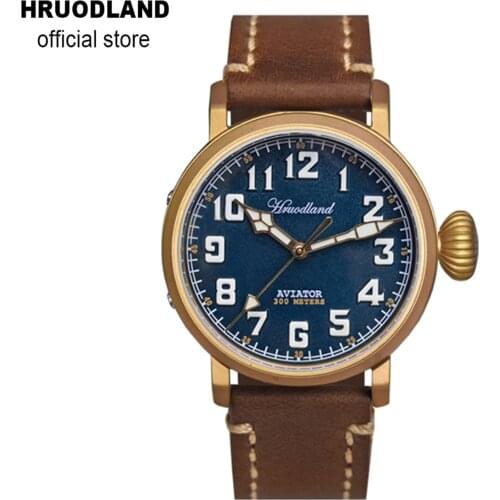 Hruodland Bronze Automatic Pilot Men Watches Sapphire Glass 300m Waterproof Luminous PT5000 Mov't Mechanical Wristwatch for Male