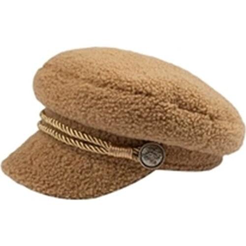 Lamb cashmere beret hat women thick warm flat top cap peak hat navy hat fashion all-match octagonal cap