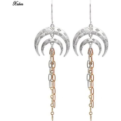 Lange chain Dangle Oorbellen Punk Etnische Stijl Antieke Maan Vorm Oorbellen Vintage Bijoux Earring Vrouwen sieraden gifts