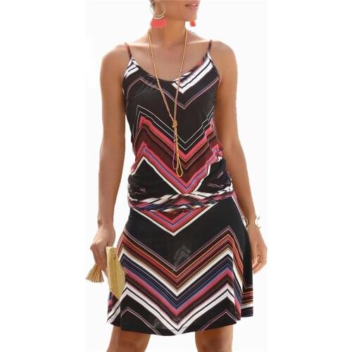 Summer Patchwork Striped Beach Dresses Women Sexy Spaghetti Strap Sleeveless Backless A-line Casual Mini Dress Vestido 2004001