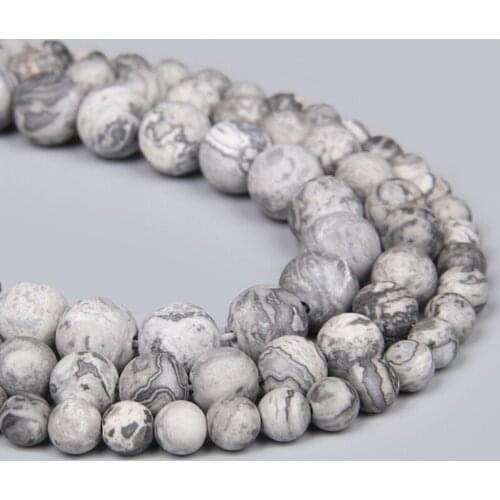 Matte Dull Polish Natural Gray Stripe Map Jaspers Stone 4 6 8 10 12 Mm Loose Spacer Round Frosted Beads Charm For Jewelry Making