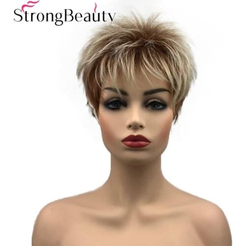 Strong Beauty Short Straight Wigs Synthetic Women Wig Mix Color Heat Resistant Hair