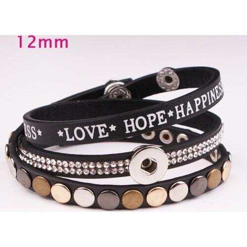 New fashion LOVE HOPE HAPPINESS PU leather 12mm snap button bracelet DIY JEWELRY NA7506
