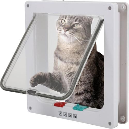 S/M/L 2 Colors Cat Flap Door with 4 Way Lock Security Flap Door for Dog Cat Kitten Small Pet Gate Door Kit Cat Puppy Safety Gate