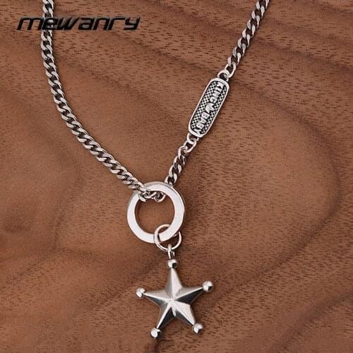 Mewanry 925 Sterling Silver Necklace for Women Fashion Vintage Party Creative Five-Pointed Star Pendant Jewelry Birthday Gifts