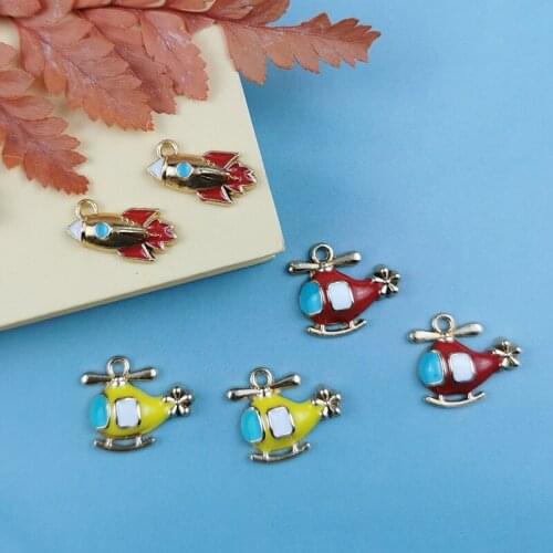 JeQue 10pcs Cartoon Helicopter Rocket Enamel Charms Mini Transportation Alloy Pendants Dangle DIY Jewelry Earrings Accessories