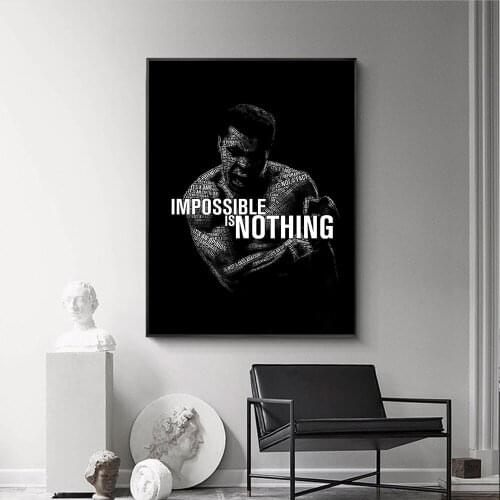 Impossible Is Nothing Inspiration Quote Poster and Print Boxing King Wall Art Canvas Painting Pictures for Home Wall Decoration