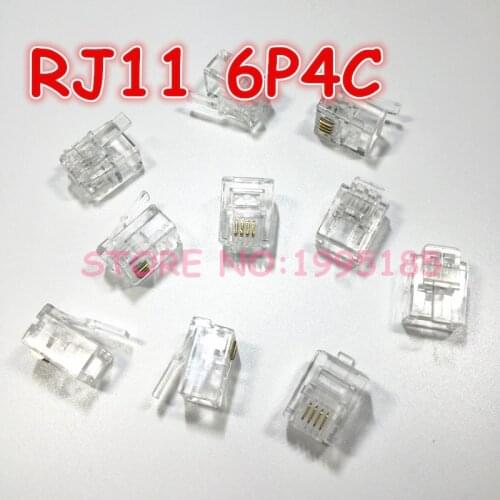 100 Pcs Durable 4 Core Telephone Network Connectors RJ11 6P4C Modular Plugs