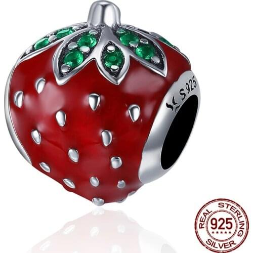 REBEKE fit Pandora original bracelet charms beads red strawberry charm 925 sterling silver woman necklace pendant jewelry DIY