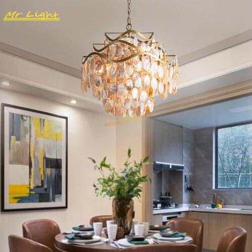 Modern Crystal LED Pendant Lights Lighting Nordic Luxury Hotel Villa Shell Pendant Lamp LOFT Living Room Kitchen Hanging Lamps