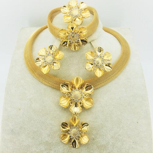 Bridal Gift Nigerian Wedding African Beads Jewelry Set Brand Woman Fashion Dubai Gold Color Jewelry Set Wholesale Design