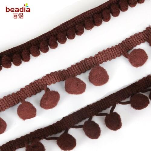 Dark Brown 5Yards/Lot Pompom Trim Pom Pom Lace Decoration Tassel Ball Fringe Ribbon Apparel Sewing Accessories 10-20mm