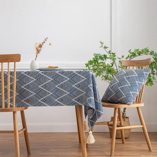 Three Dimensional Jacquard Wavy Cotton Linen Tablecloth Japanese Style Thickened Tassel Table Cloth Nordic