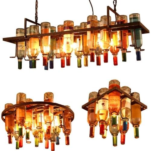 Vintage Retro Loft Wine Bottle Iron Pendant Light American Creative DIY E27 Hanglamp Store Cafe Bar Restaurant Lighting Fixture