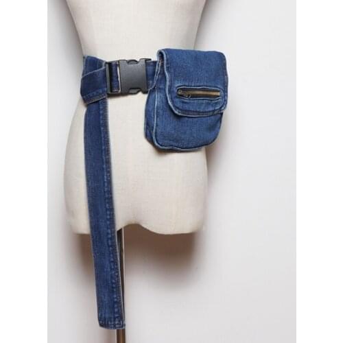 HATCYG Female Waist Belt Bag Vintage Denim Pocket Crossbody Bags Women Fanny Pack Waist Bag Automatic Buckle Belt Small Hip Pack