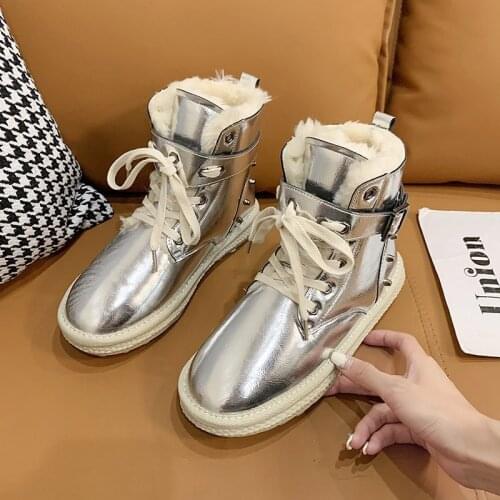 High Top Womens Shoes Winter Women Boots Warm Fur Plush Lady Casual Shoes Lace Up Fashion Sneakers Platform Snow Boots R14-88