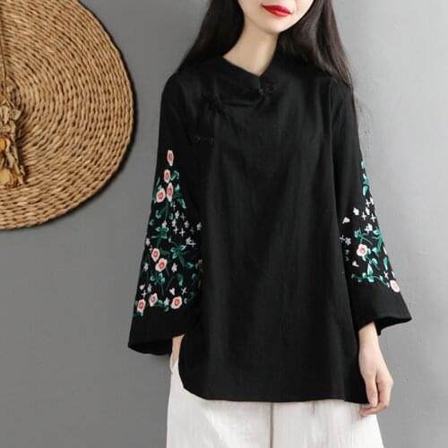 2020 Women Clothing Embroidery Tops Tang Costume Chinese Style Shirts Traditional Qipao Cheongsam Blouse For Lady Female 10237