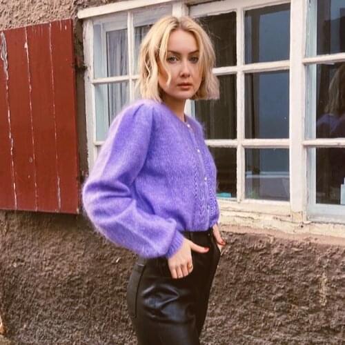 Egide Loose Jumper Women Casual Mohair Long Sleeve V neck Chic Elegant Sweater Autumn Winter Vintage Cardigan Oversize 2020