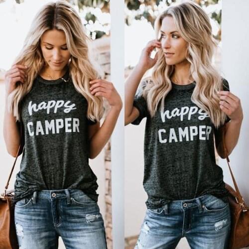 2019 New Fashion Happy Camper Ins Women Tshirts Tees Graphic Instagram Tops Shirt Summer Top