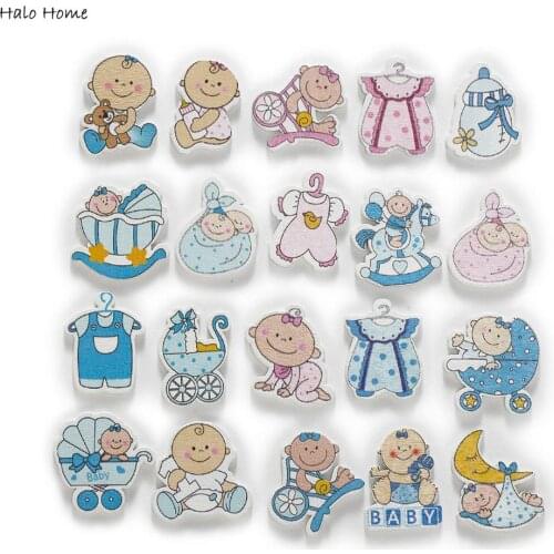 30pcs Baby Series Wooden Chips Scrapbooking Embellishments Festival Home Party Handmade Decor Accessories 18-28mm