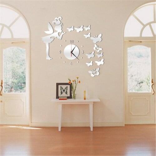 3D Art Mirror Butterfly Fairy Wall Sticker Clock Sticker DIY Kids Room Home Decor OW