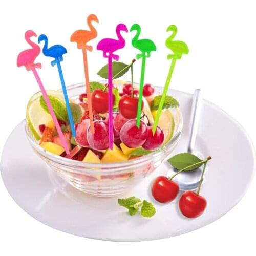4/8/50pcs Fruit Fork Cake Dessert Salad Sticks Cocktail Toothpick Skewer Flamingo Food Picks Buffet Cupcake Party Accessories