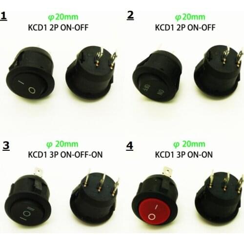 8PCS/4Types) 20MM Middle Round Black/Red 2Pin 3PIN 3A/250V 6A/125V Rocker Switch Seesaw Power Switch O- / ON-OFF