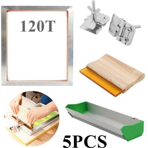 5Pcs/Set Screen Printing Kit 32x32cm Aluminum Frame With 120T Mesh + Hinge Clamp + Emulsion Scoop Coater + Squeegee Tool Parts