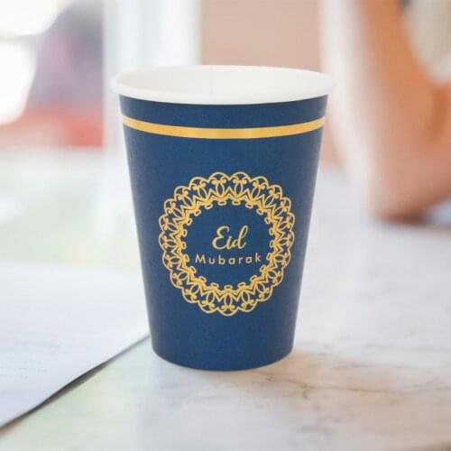 8pcs Disposable Paper Cup New Eid Mubarak Happy Ramadan Party Supplies Celebration Decoration Eco-Friendly