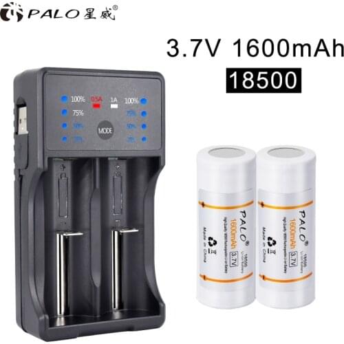 PALO 18500 Battery 3.7V 1600mAh Rechargeable Battery 18500 Bateria Recarregavel Lithium li-ion Batteies Baterias with charger