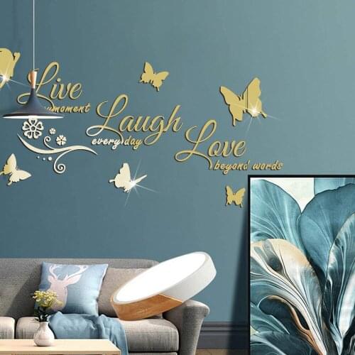Live Laugh Love Acrylic Mirror Wall Stickers 3D Modern Living Room Bedroom Decor Aesthetic Self Adhesive Wallstickers Wallpaper