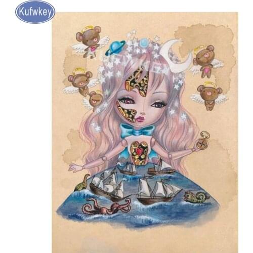 Home Decoration Embroidery 5D Diamond cartoon fairy little girl Cross Stitch Full Square Round Picture Handmade Wall Sticker