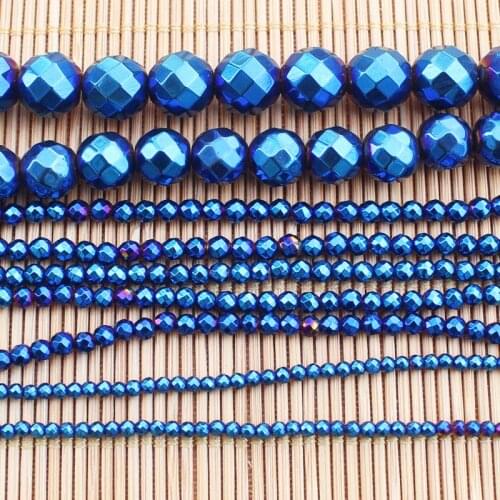 Facted 2-12mm Natural Hematite Electroplate Blue Round Loose Beads 15inch Wholesale For DIY Jewellery Free Shipping