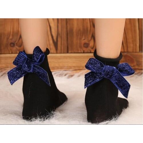 Gtglad New 1pair Flash velvet bow tie socks Women Fashion Socks Harajuku Soft Ladies Funny Socks In the tube pile pile socks