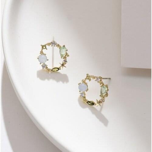Delicate Classic Round Earrings Women Crystal Stud Earrings Korean Fashion Flower Cirlce Jewelry Fashion Brincos Gift for Women