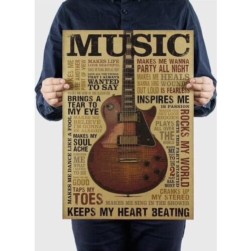 Classic Music Guitar Poster Vintage Kraft Paper Home Room Decor Wall Art Stickers Posters Wall Stickers